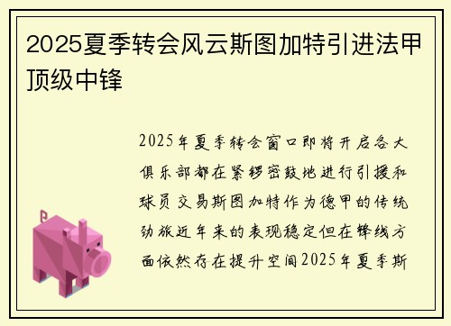 2025夏季转会风云斯图加特引进法甲顶级中锋 2025夏季转会风云斯图加特引进法甲顶级中锋